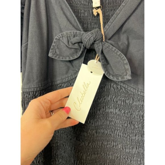 NWT Cleobella Camryn Sweetheart Smocked Charcoa Keyhole Mini Dress - Picture 5 of 7